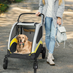 Portable Dog Stroller 4 Wheels for Large Dogs Foldable Pet Cat Travel Carriage Stroller Breathable Carrier for Outside Play