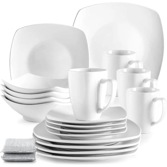 16-Piece Dinnerware Set for 4 - Premium Quality Porcelain Dishes Set - Dishwasher Safe, Microwave Safe Plates and Bowls Set