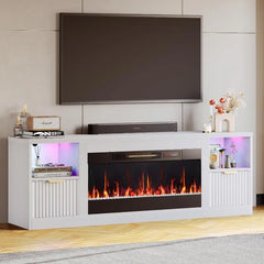 70” Fireplace TV Stand for TVs Up to 80", LED Entertainment Center with 36" Electric Fireplace, Modern Fluted Media Cons