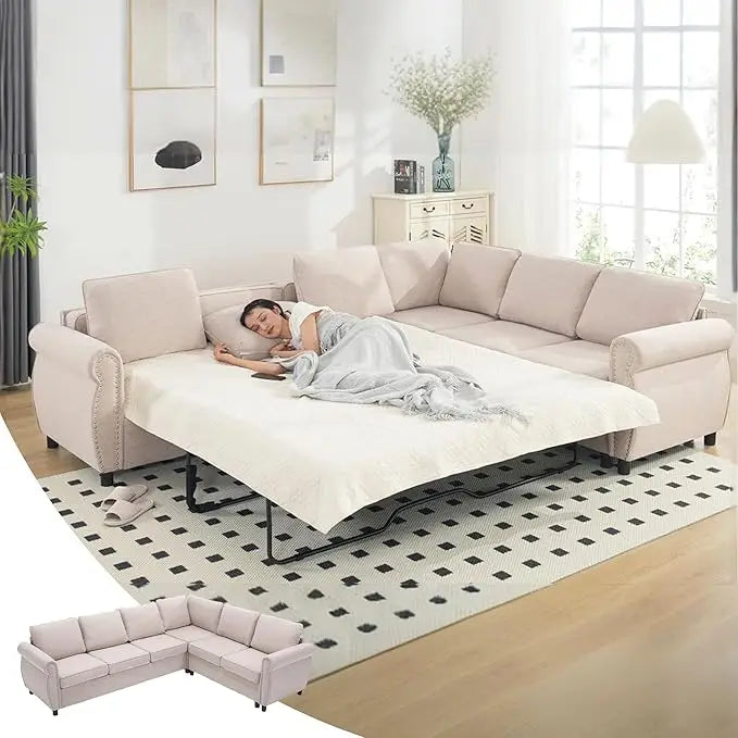 Sleeper Sofa Bed, Pull Out Couch with Mattress,Modern Comfy L Shape Sofa Couch, Living Room Furniture for Apartment, Studio,