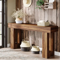 63-Inch Long Console Table, Farmhouse Wooden Sofa Table Behind The Couch, Narrow Entryway Table for Entrance, Hallway