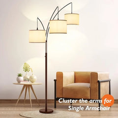 3 Lights Arc Floor Lamps for Living Room,Modern Tall Standing Lamp Hanging Over The Couch with Shades & Heavy Base