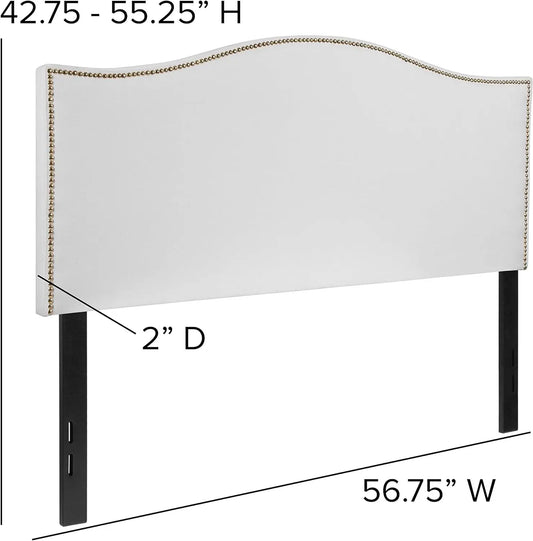 Comfort corner Upholstered Full Size Headboard with Nailtrim in White Fabric