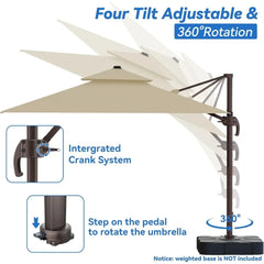 10x13FT Cantilever Outdoor Patio Umbrellas, Double Top Large Rectangle Umbrella, Rotation Offset Outdoor Sun Shade Umbrella