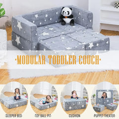 Play Couch 3-in-1 Modular Toddler Couch Baby Couch Foam Armchair for Boys & Girls Children Convertible Sofa to Lounger Fold Out