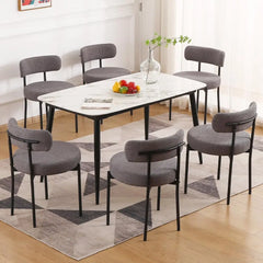 Dining Chairs Set of 6, Round Upholstered Kitchen Dining Room Chairs, Curved Backrest Boucle Chair for Kitchen, Dining Room