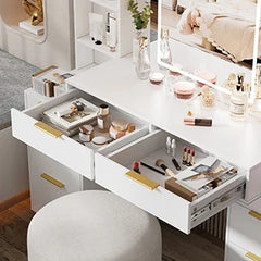 Large Makeup Vanity Desk with Lighted Mirror & Power Outlet,Dresser Table with 3 Lighting Modes Brightness Adjustable,Drawers