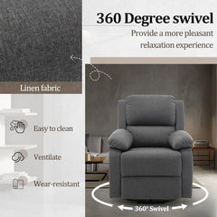 Recliner Chair, 360 Swivel Rocker Chair for Adults, Small Rocking, Upholstered Fabric Glider Recliner Nursery Chair , Nursery