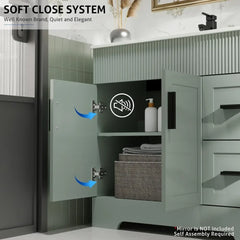 36" Bathroom Vanities Sink Combo Set, Modern Cabinet w/Wave Lines, Undermount Ceramic Sink w/Matte Black Faucet Drain