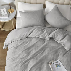 Duvet Cover Queen - Waffle Weave Textured Soft 3 Pieces Bedding Comforter Cover with Pillowcase for All Season (No Comforter