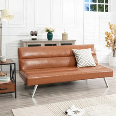 Futon Sofa Bed Faux Leather Futon Couch Modern Convertible Folding Sofa Bed Couch with Chrome Legs Reclining