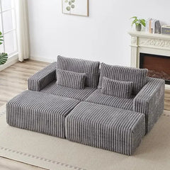 Oversized Chaise Lounge Chair with Removable Ottoman,Corduroy Upholstered Modern Deep Seat Sofa Couch with Pillows