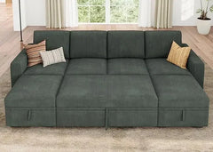 Modular Sectional Sleeper Sofa Bed, Corduroy Pull Out Couch with Storage Ottoman, U Shaped Sectional Couches for Living Room