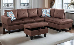 L Shaped Sofa with Ottoman Modern Sectional Living Room,Bedroom,Office,L Couch Brown