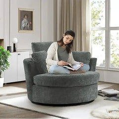 42'' W Living Room Chair, 360 Degree Oversized Swivel Accent Chairs, Modern Upholstered Arm Chairs, Comfy Round Swivel Chair