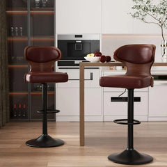 Bar Stools Set of 2 Seat Adjustable Height 24.5-33.5IN - Bentwood Swivel Barstools with Back & Footrest