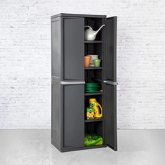 4 Shelf Cabinet, Heavy Duty and Easy to Assemble Plastic Storage Unit, Organize Bins in the Garage, Basement, Attic