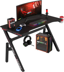 Gaming Desk Computer Desk 47 Inch Home Office Desk Extra Large Modern Ergonomic Black PC Table Gamer Workstation with Cup