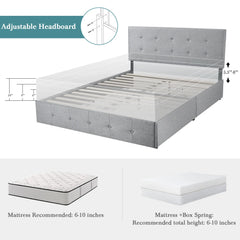 HOOMIC Platform Storage Bed Frame with 4 Drawers, Adjustable Headboard with Square Stitched Button Tufted Design Allewie