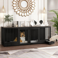 Dog Crate, Heavy Duty Kennel with Pet Bowl Drawers & Divider, Indoor Furniture Style Pet Kennel for Large Medium Dogs, Dog Crate