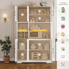 Kitchen Pantry Storage Cabinet, 71" Tall Food Pantry Cabinet with Microwave Stand, Farmhouse Kitchen Hutch Cabinet, Coffee Bar