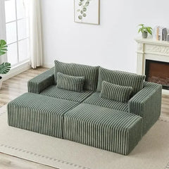 Oversized Chaise Lounge Chair with Removable Ottoman,Corduroy Upholstered Modern Deep Seat Sofa Couch with Pillows