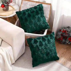 2pcs Christmas Plush Pillow Cover Single Side Embroidered Wool Snowflake Xmas Tree Pillowcase Christmas Decorations Pillow Cover