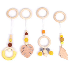 Baby Play Gym Frame Wooden Beech Activity Gym Frame Stroller Hanging Pendants Toys Teether Ring Nursing Rattle Toys Room Decor