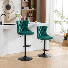 Bar Stools Set of 2,Adjustable Barstools with Back Velvet Tufted Counter Stool Modern Upholstered Bar Chairs with Nailhead