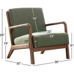 Accent Chairs Set of 2, Comfy Fabric Reading Chair Solid Wood Frame, Easy Assembly Armchair for Living Room Blackish Green 2