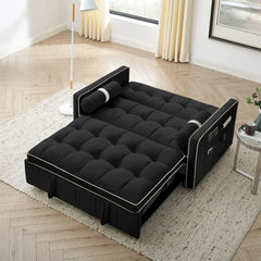 3 in 1 Sleeper Sofa Couch Bed w/Pullout Bed Adjustable Backrest,Cylinder Pillows Tufted Velvet Convertible Loveseat Futon Sofa