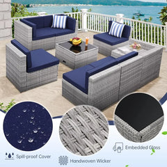 8PCS Outdoor Wicker Rattan Patio Furniture Sectional Set with Hidden Storage 7 Sofa Sections Oversized Cushions