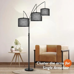 3 Lights Arc Floor Lamps for Living Room,Modern Tall Standing Lamp Hanging Over The Couch with Shades & Heavy Base