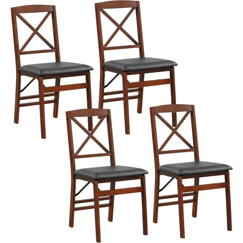 Folding Dining Chairs, Foldable Chairs with PVC Padded Seat & High Backrest, Wooden Side Chairs,   Dining Chairs