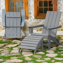 Outdoor Wooden Folding Adirondack Chair With Footrest Weather Resistant Fire Pit Chair Patio Chairs Set