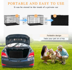 48-Inch Double Door Folding Metal Dog Crate with Divider and Leak-Proof Pan - For Medium to Large Breed Dogs