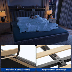 King size bed frame with storage space and headboard, king size bed frame with 2 drawers, noiseless and no need for a spring box