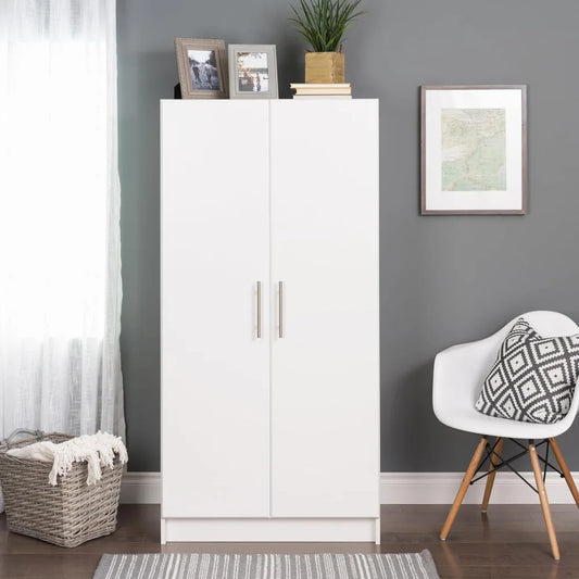 Armoir, Elite 32"W x 65"H x 24.5"D White Wardrobe Closet & Cabinet - Functional Clothes Storage with Hanging Rail, Armoir