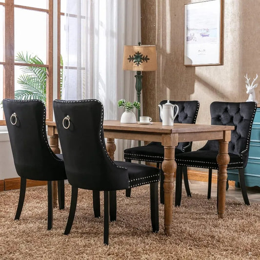 Black Velvet Dining Chairs Set of 6, Kitchen & Dining Room Chairs Set of 6, Tufted Dining Chairs