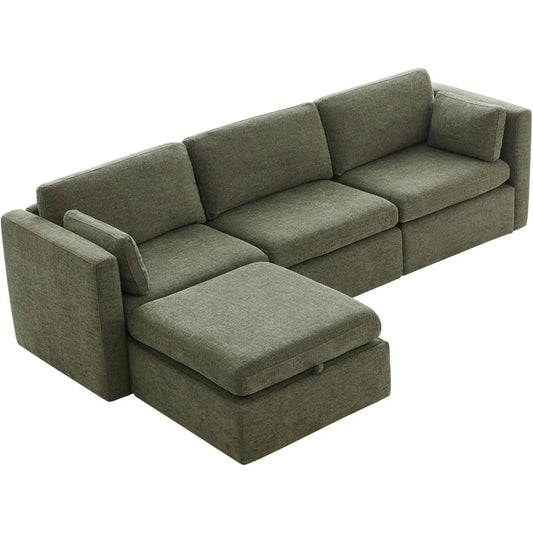 Oversized Modular Sectional Fabric Sofa Set, L Shaped Couch Reversible Chaise Modular Sectional Couch, 4 Seat Modular Sofa