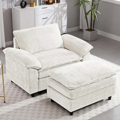 51.9" Oversized Cloud Accent Chair with Ottoman, Modern Chaise Lounge door, Comfy Chenille Single Sofa Couch Chair