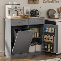 13 Gallons Tilt Out Trash Cabinet Kitchen Storage Cabinet Free Standing Recycling Cabinet Trash Can Holder with Hideaway Drawers