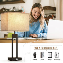 25.5’’ Nightstand Table Lamps for Bedrooms Set of 2, Bedside Lamp with USB C+A, 3 Colors Changeable Living Room Lamps for End