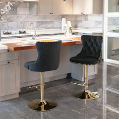 Bar Stools Set of 2,Adjustable Barstools with Back Velvet Tufted Counter Stool Modern Upholstered Bar Chairs with Nailhead