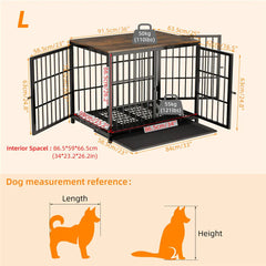 Heavy Duty Dog Kennels Metal Wooden Dog Crate End Table Furniture Style Pet Cage with Three Doors and Removable Tray