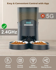 Automatic Cat Feeders 2 Cats 6.5L, 2.4G WiFi Smart Pet Feeder with APP Control for Cats and Dogs Dry Food Dispenser with 2 Stain