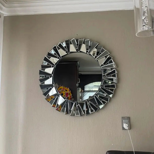 Unique Sunburst Decorative Wall Mirror Round 800MM Silver Beveled Glass Accent Mirrors Bathroom