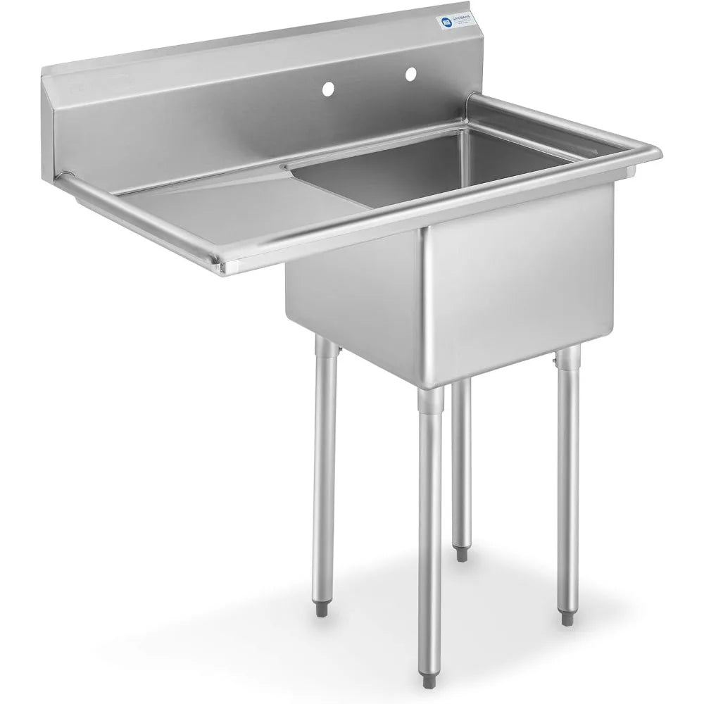 GRIDMANN Stainless Steel 1 Compartment Utility Sink with Left Drainboard, NSF Certified Commercial Kitchen Sink