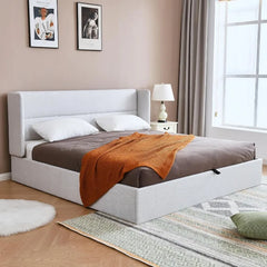 King Size Bed Frame with Storage, Upholstered Platform with Hydraulic, Linen Fabric Wingback Headboard, Noiseless