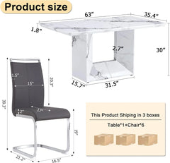 Dining Table Set, Modern Faux Marbled Pattern, MDF Density Board Base, Dining Table and PU Back Leather Chairs, Dining Table Set